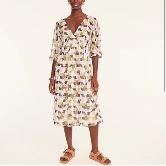 NEW J. Crew Lurex Metallic Chiffon Midi Dress NWT - Picture 2 of 13